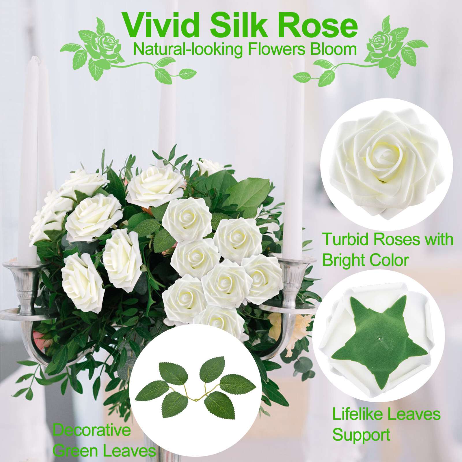 US 25/50pcs Artificial Flowers Real Looking Foam Rose Decoration DIY for Wedding