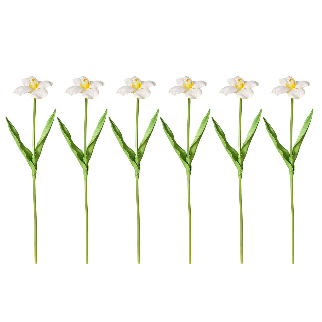 6PCS artificial fully bloomed tulips in pink, purple, and white for home décor.