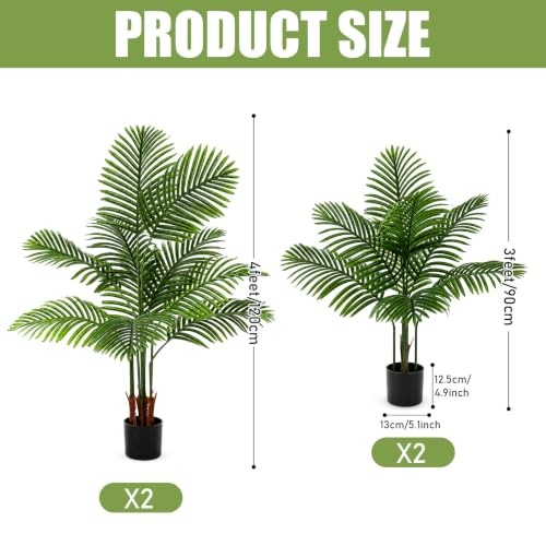 Artificial Palm Trees 4 Pack 3Ft 4Ft Faux Areca Palm Plants