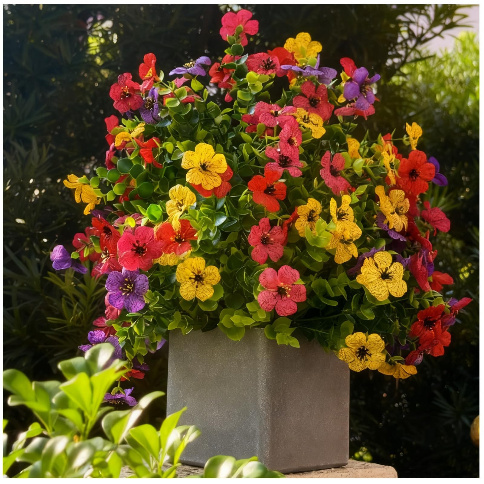 2 Set of 23.6″ Outdoor Artificial Flowers UV Resistant, Fake Flowers Bush wit…
