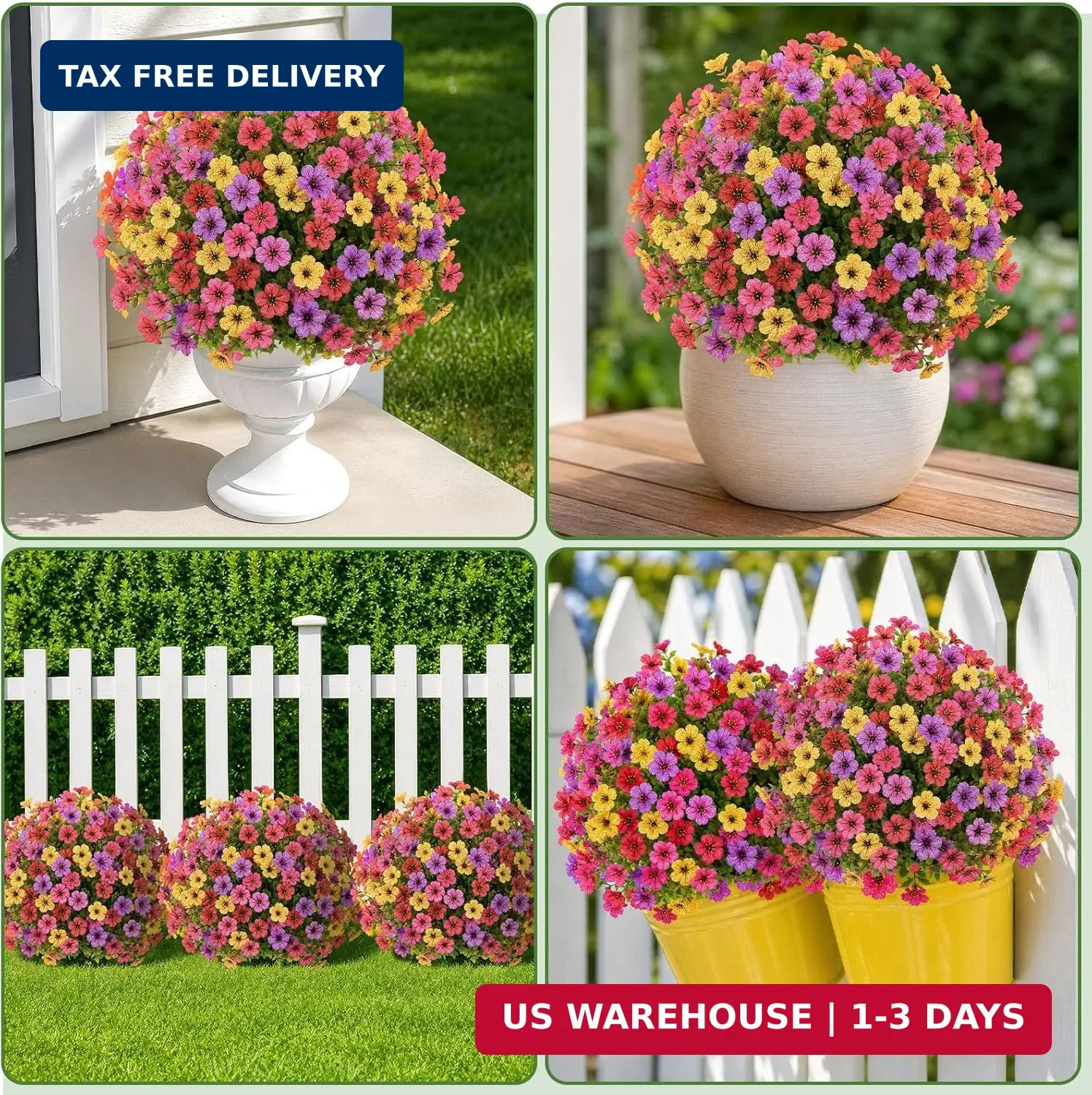 2Pcs 20 Artificial Topiary Ball Flowers for Outdoors Planters, Spring Decoratio