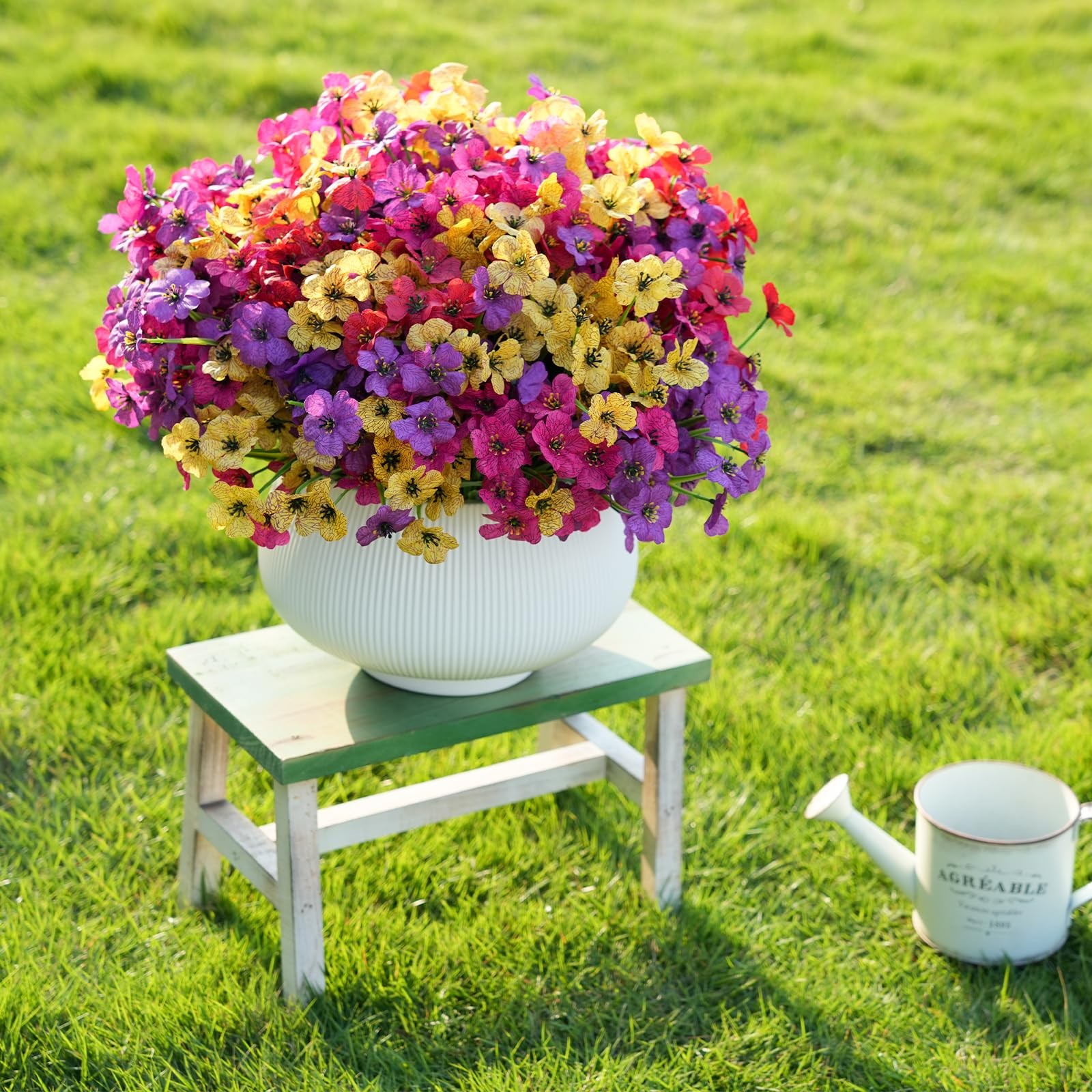 24 Bundles Artificial Flowers Outdoor Faux Plants UV Resistant Silk Plastic Gard
