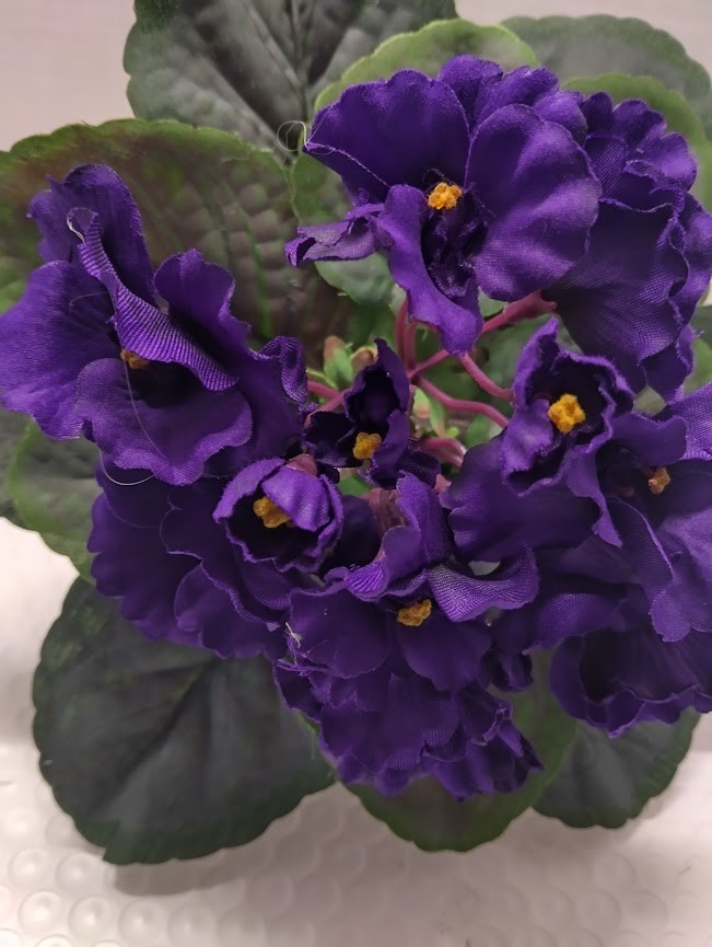 8″ ARTIFICIAL Semi-Miniature African Violet (PURPLE) – no pot.