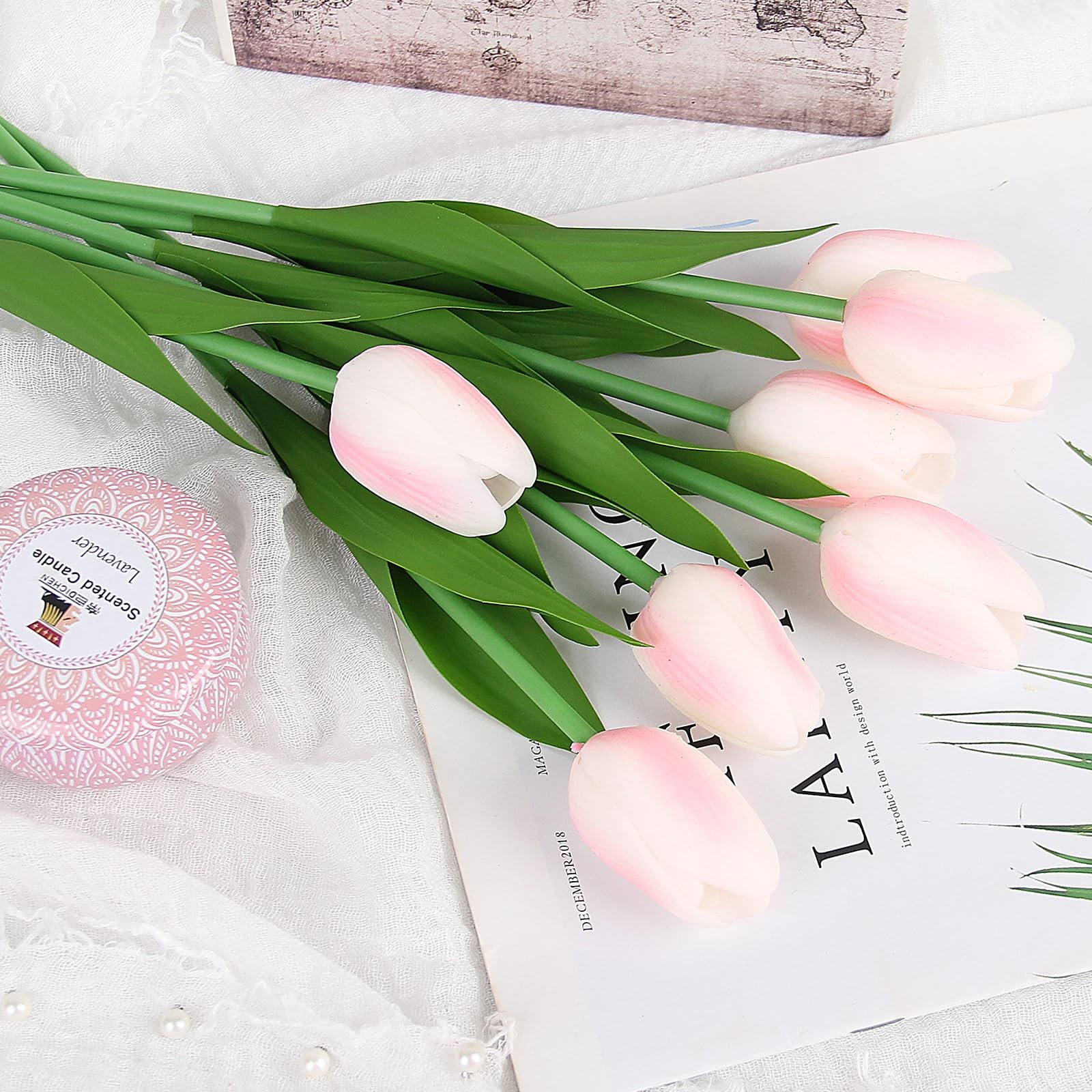 Artificial Tulips Flowers 30pcs 13.4″ Real Touch Faux Multicolor – Wedding Decor