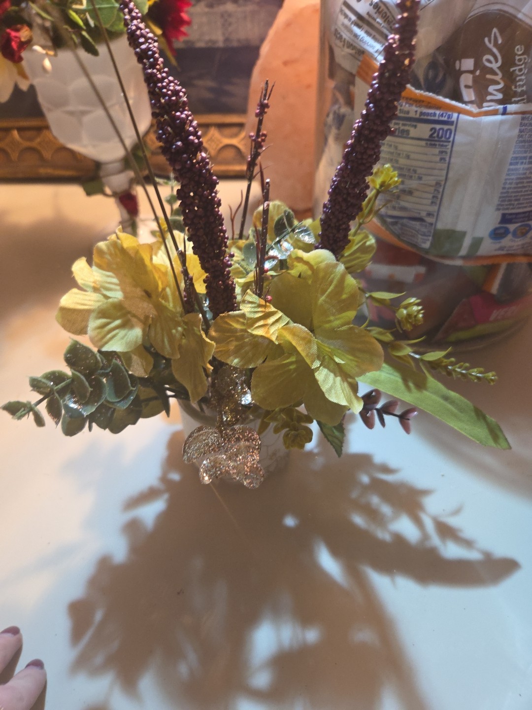 11” Vibrant Artificial Roses Hydrangea and Tulip Glass Centerpiece Arrangement
