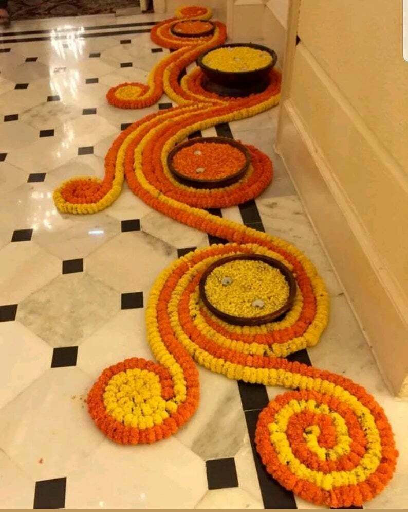 Indian Handmade Artificial Marigold Flower Garland Home Wedding Party Decoration