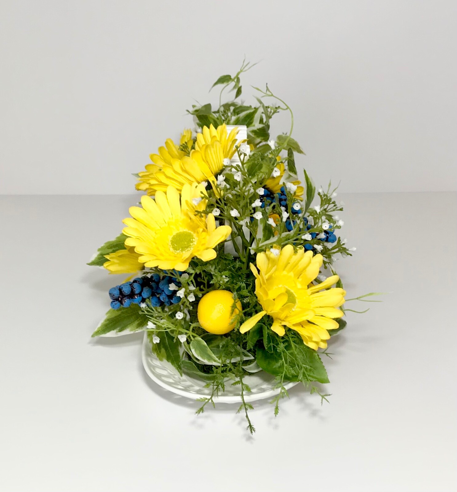 SPRING LEMONS YELLOW FLOWERS BICYCLE SIGN CENTERPIECE ARRANGEMENT DECORATION NEW