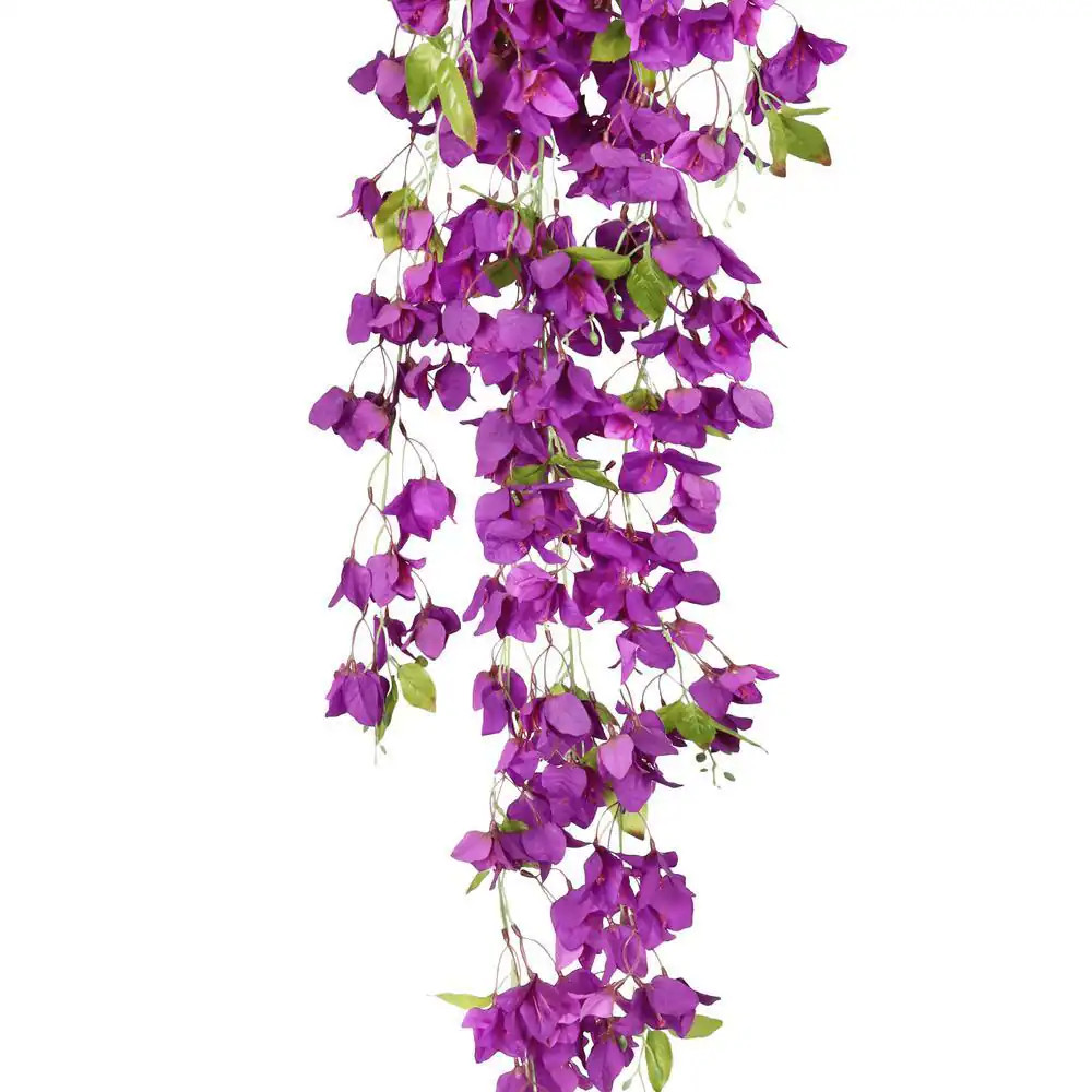 50 In. Purple Artificial Bougainvillea Flower Stem Hanging Spray Bush