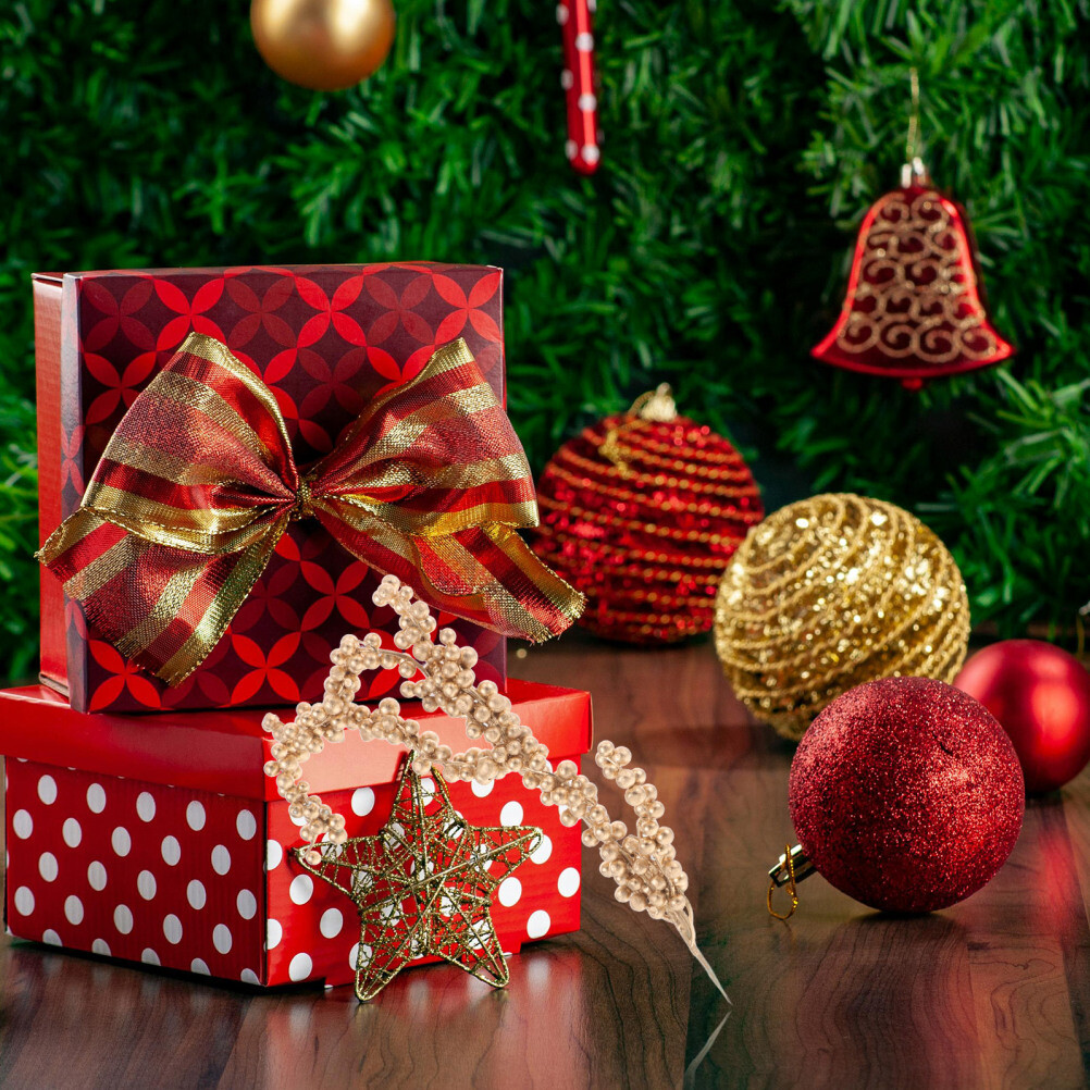 3pcs Christmas Simulated Berry Branches Christmas Tree Branch (Golden)