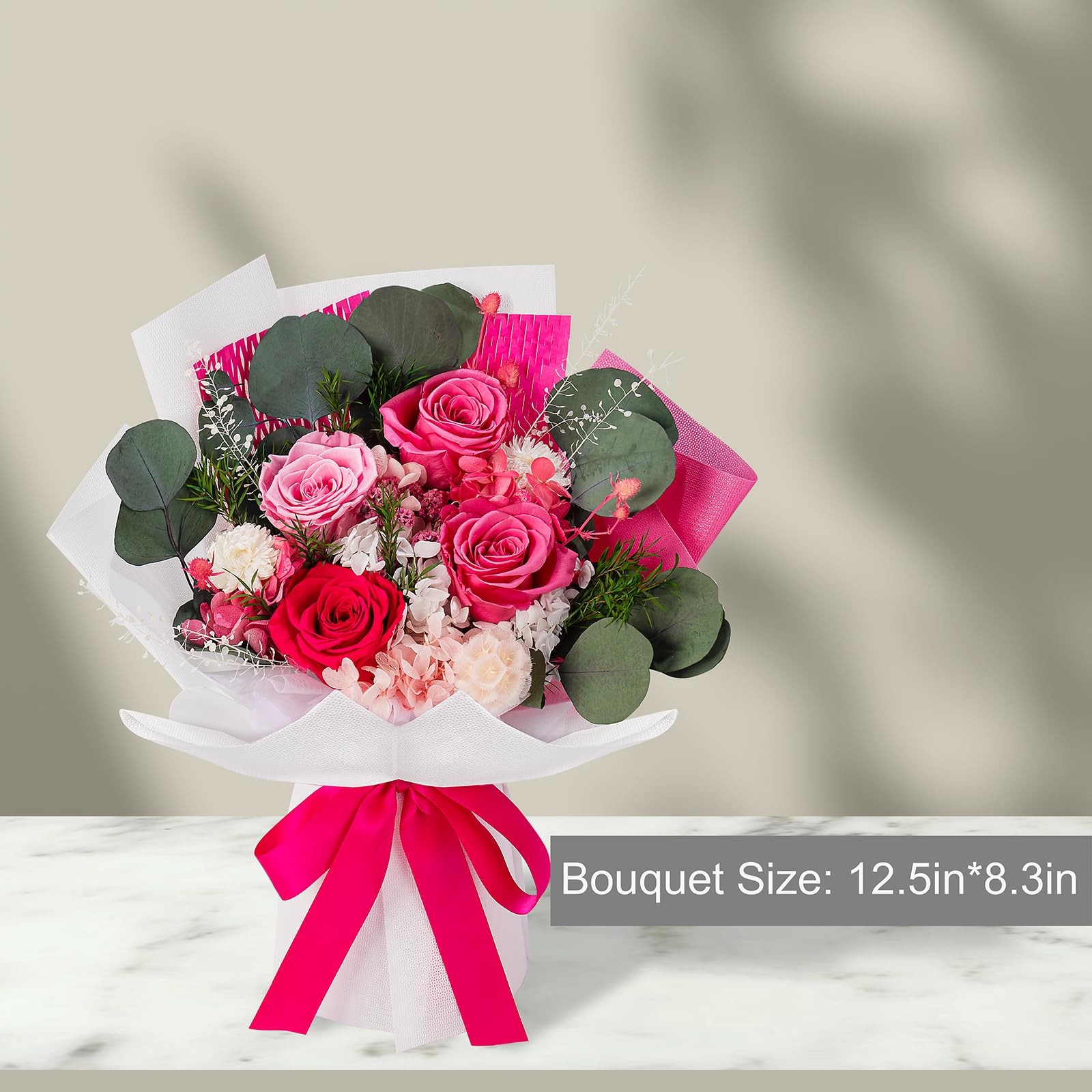 4 Roses Mixed Bouquet Pink Preserved Flowers Womens Mothers Day Birthday Gift