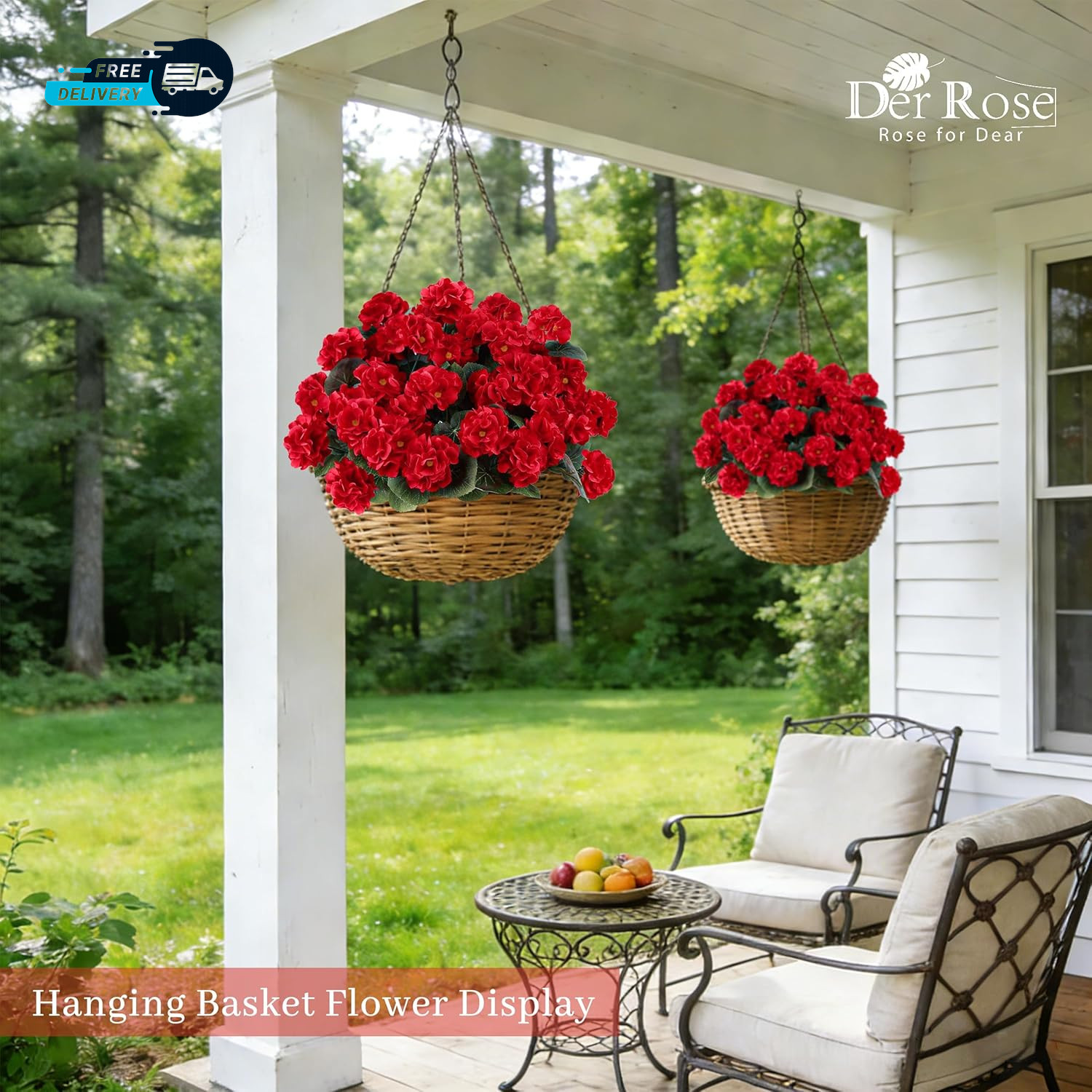 6 Pack Red Artificial Geraniums Flowers for Outdoors UV Resistant Faux Flowers.