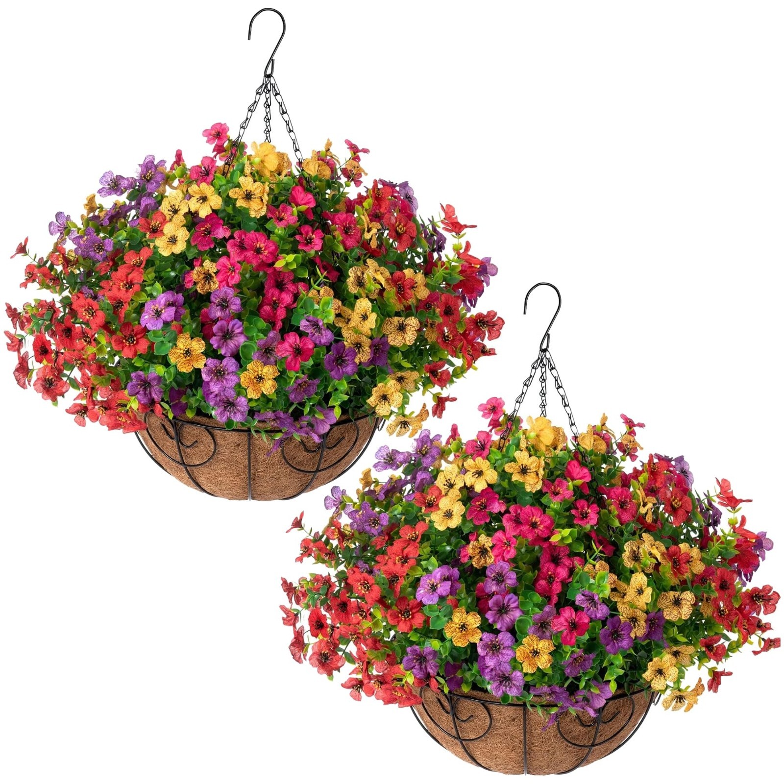 2 Set Faux Hanging Plants – UV Resistant Artificial Flowers for Outdoor Spring D