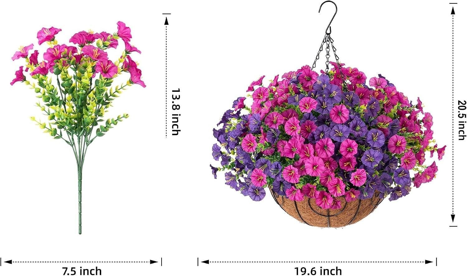 2 Set UV Resistant Faux Silk Morning Glory Hanging Baskets for Outdoor Elegance