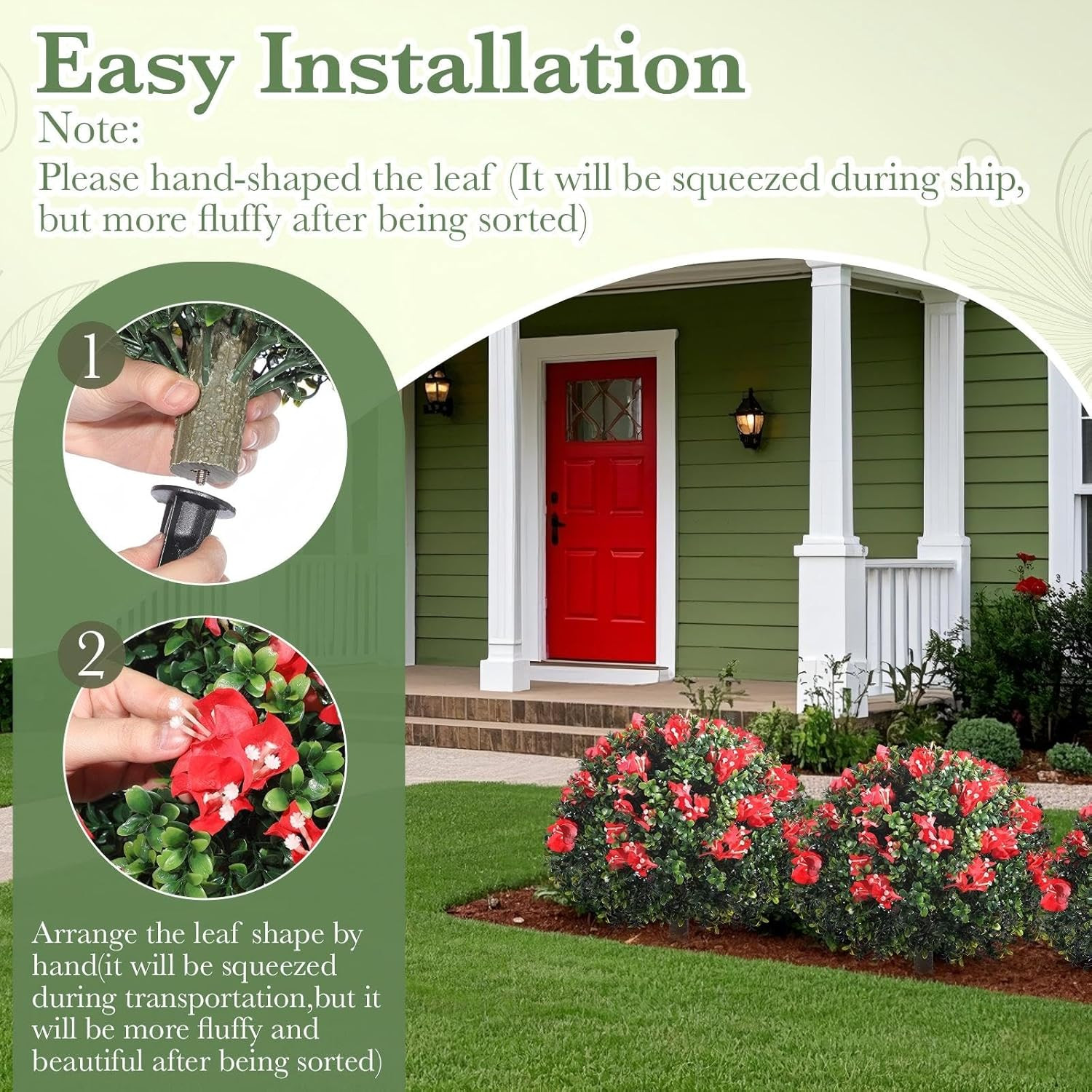 6 Pack 18″ UV Resistant Faux Boxwood Topiary Balls with Bougainvillea Flowers