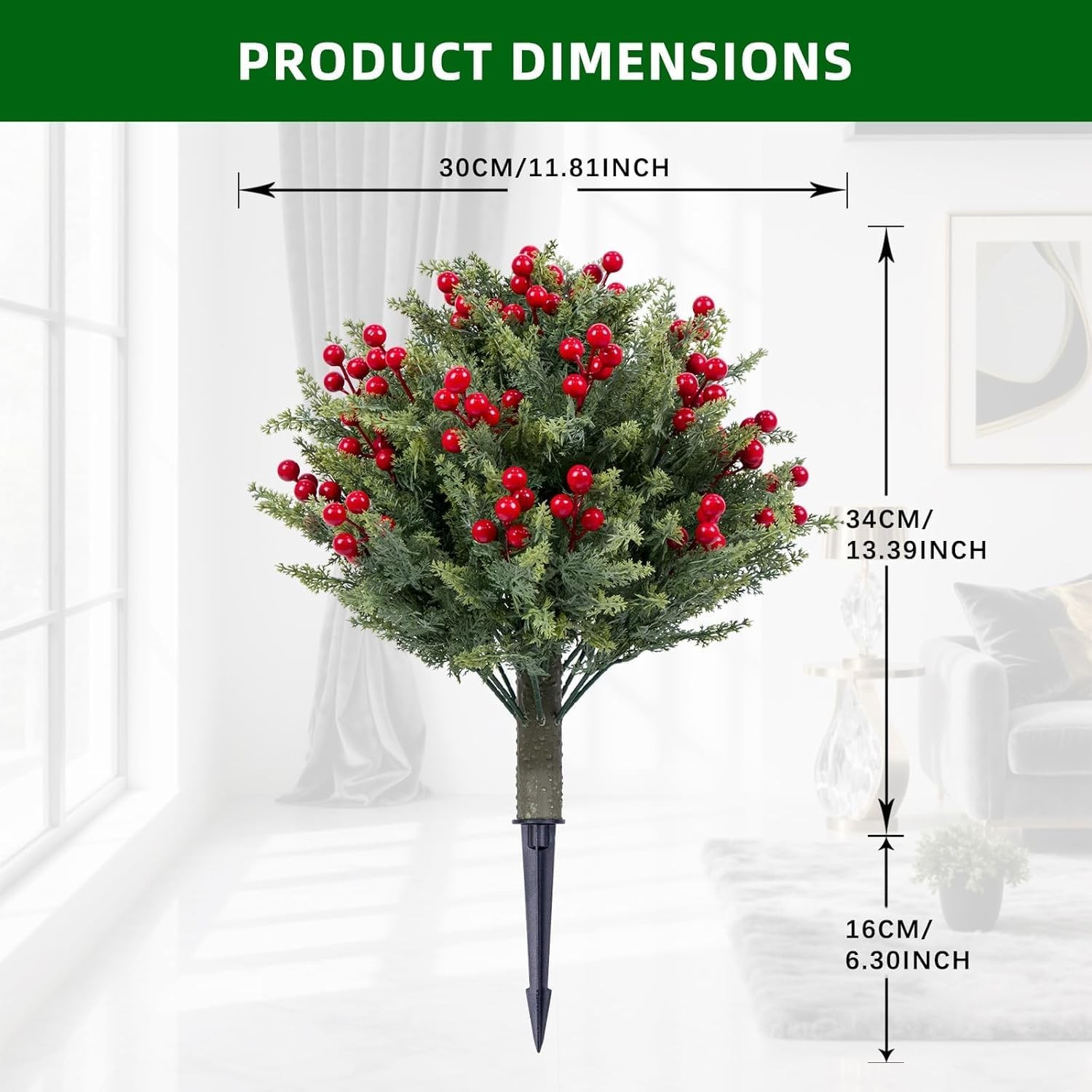 2Pcs 19.6” Artificial Topiary Trees Red Fruits Bushes with Ground Spike Outdoor