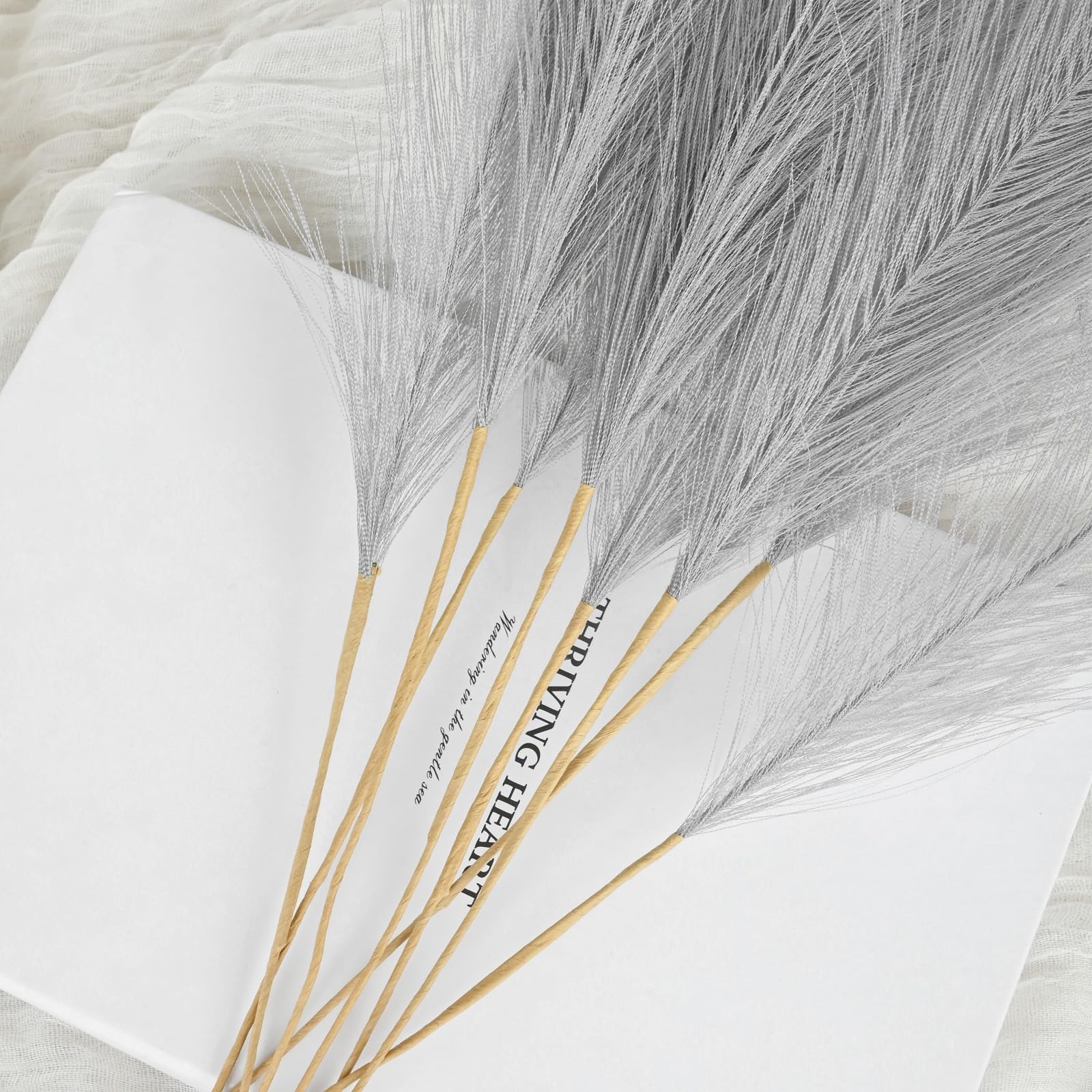 36PCS Grey Faux Pampas Grass 21.7 Inch, Small Artificial Pampas Grass Decor f…