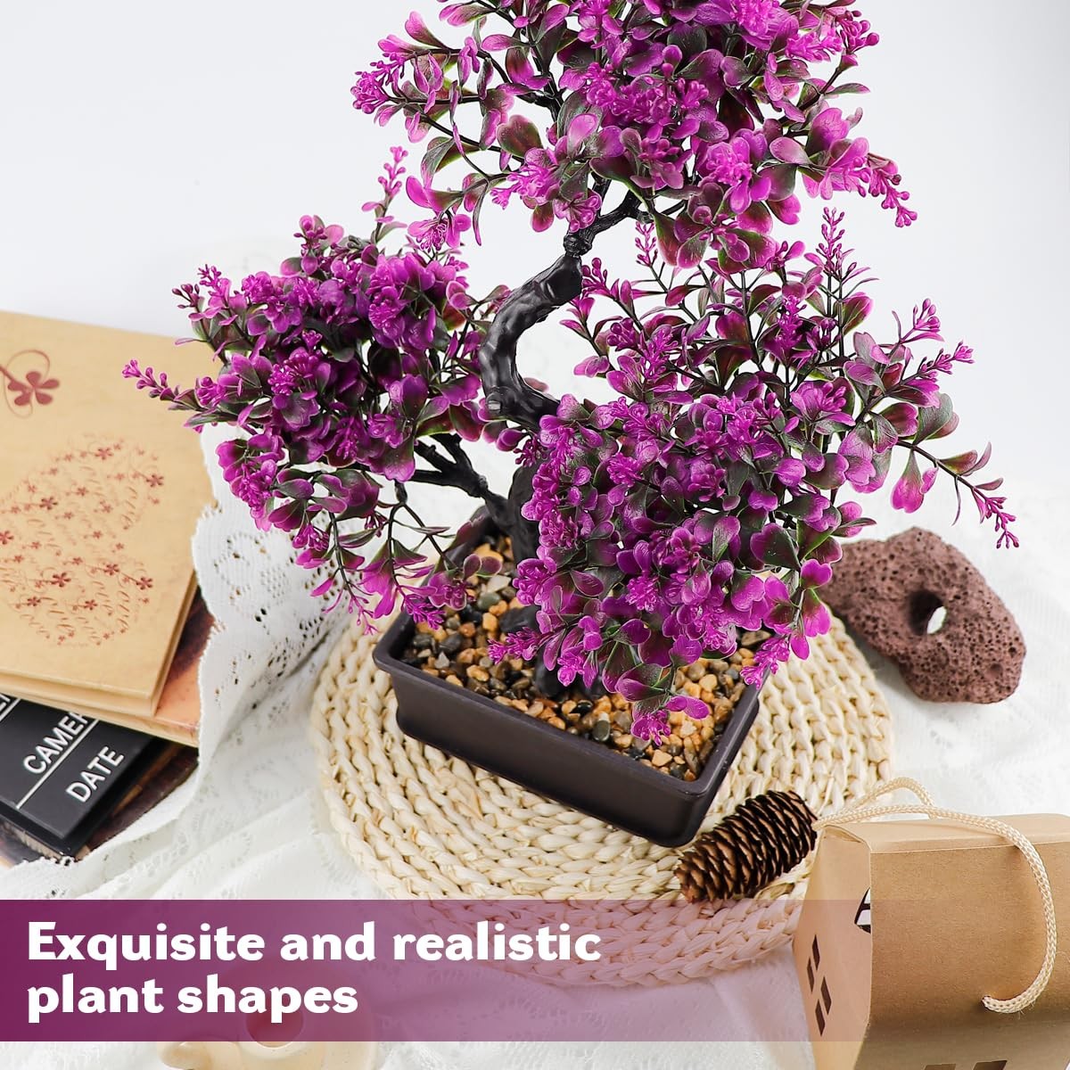 Artificial Bonsai Tree Fake Plants Lifelike Plastic Green Home Office Decor