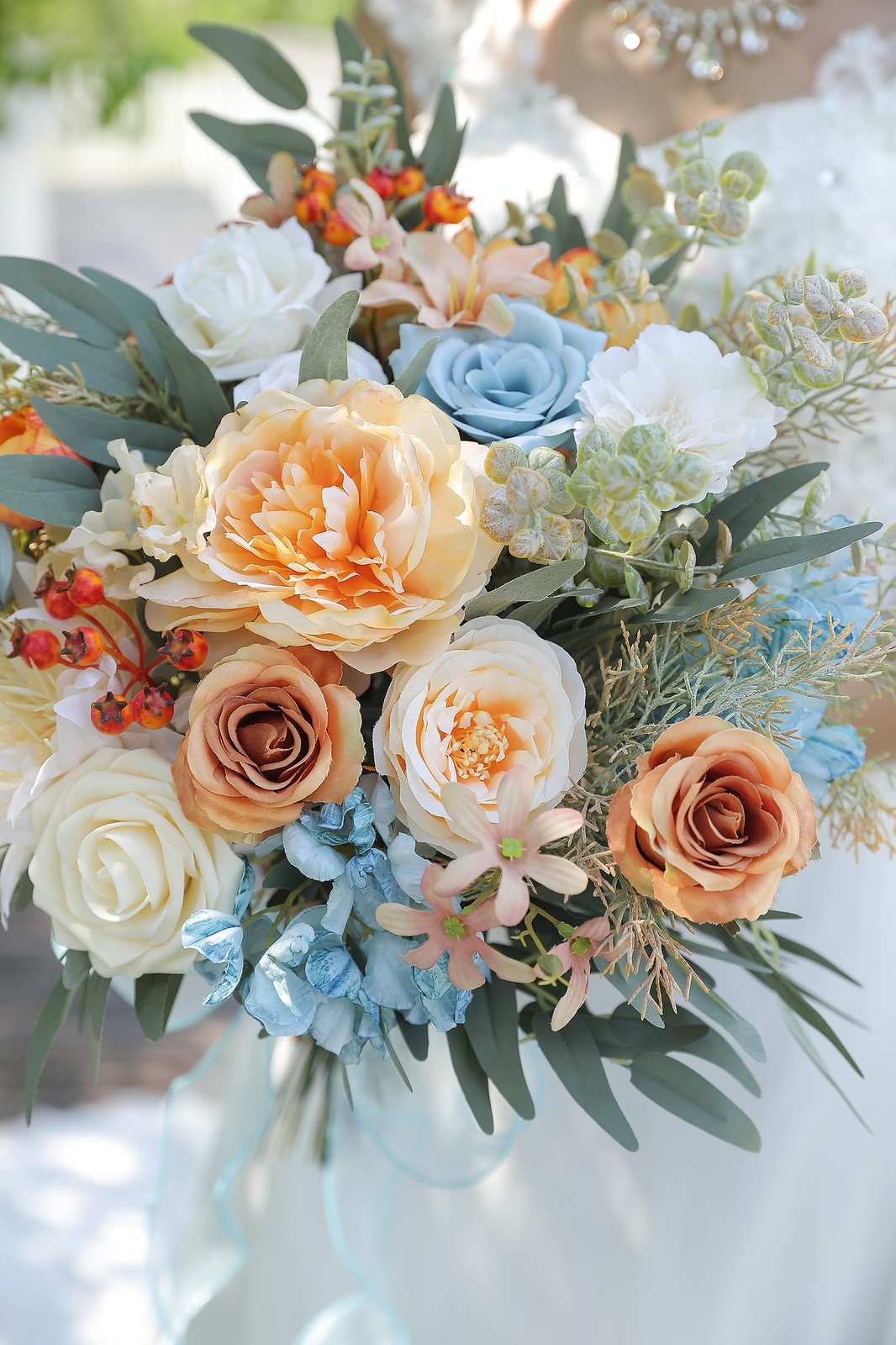 Artificial Flowers Combo Fake Silk Fall Bouquets Wedding Decor Blue White