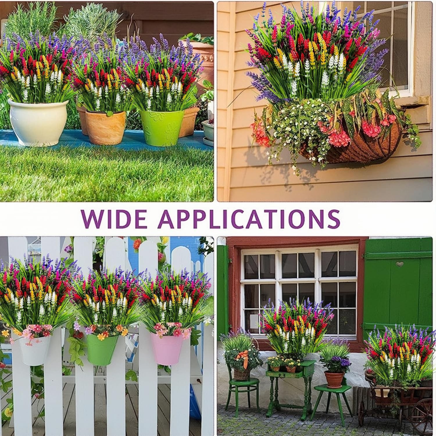 24 Bundles Artificial Lavender Flowers for Outdoors – Faux Silk Plastic Plant…