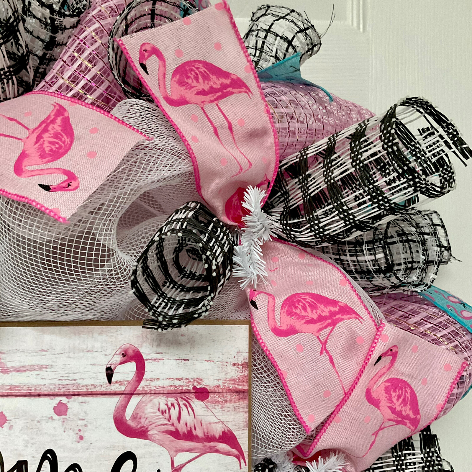 Flamingo Welcome Handmade Deco Mesh Door Wreath