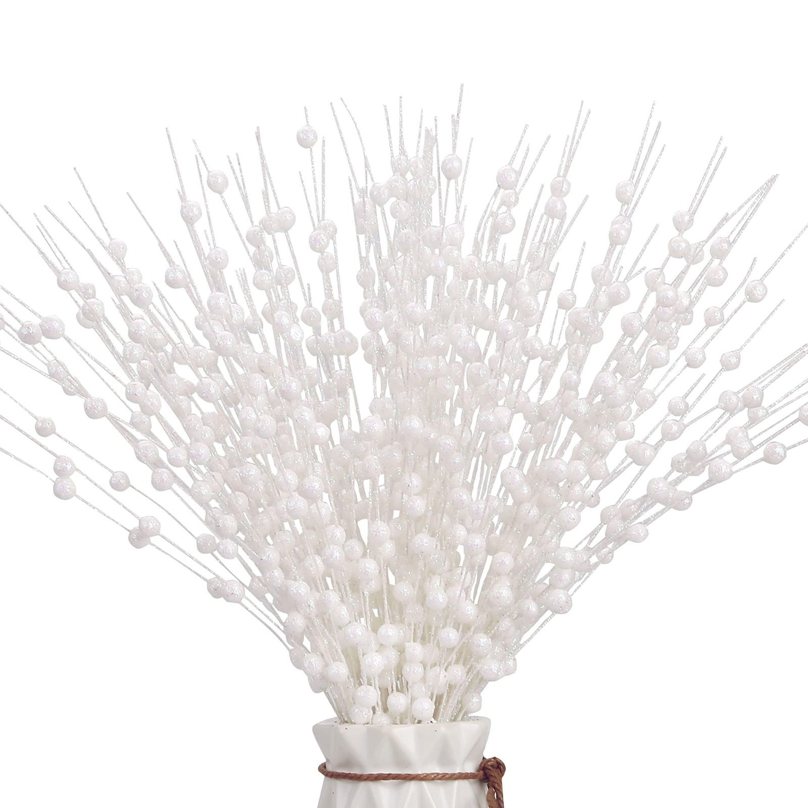 12 PCS White Glitter Berry Picks for Christmas Decor and DIY Wreaths (15.8Ã¢â…