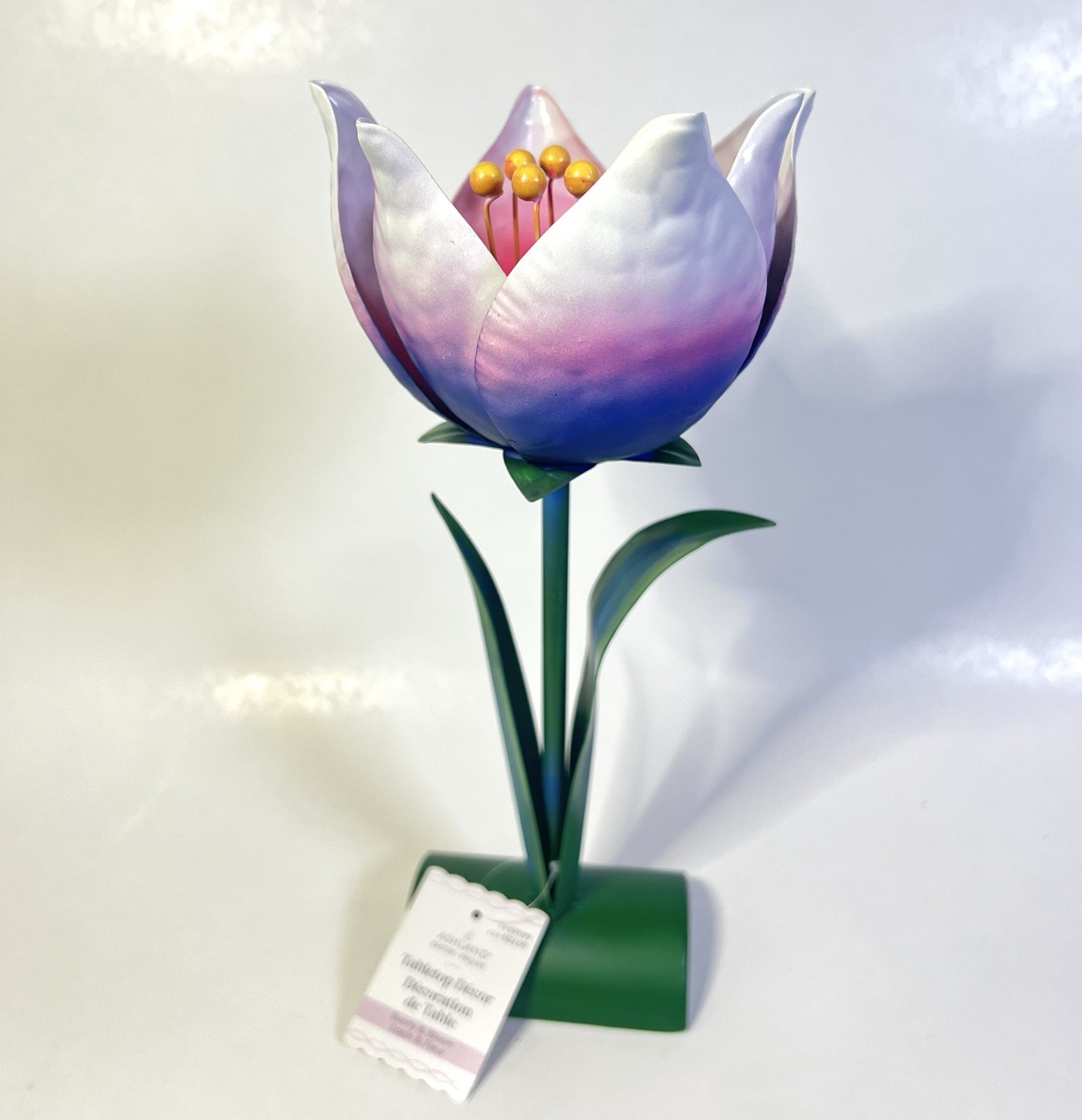 Large Metal Flower Sculpture Tabletop Decor Purple Pink Spring Centerpiece