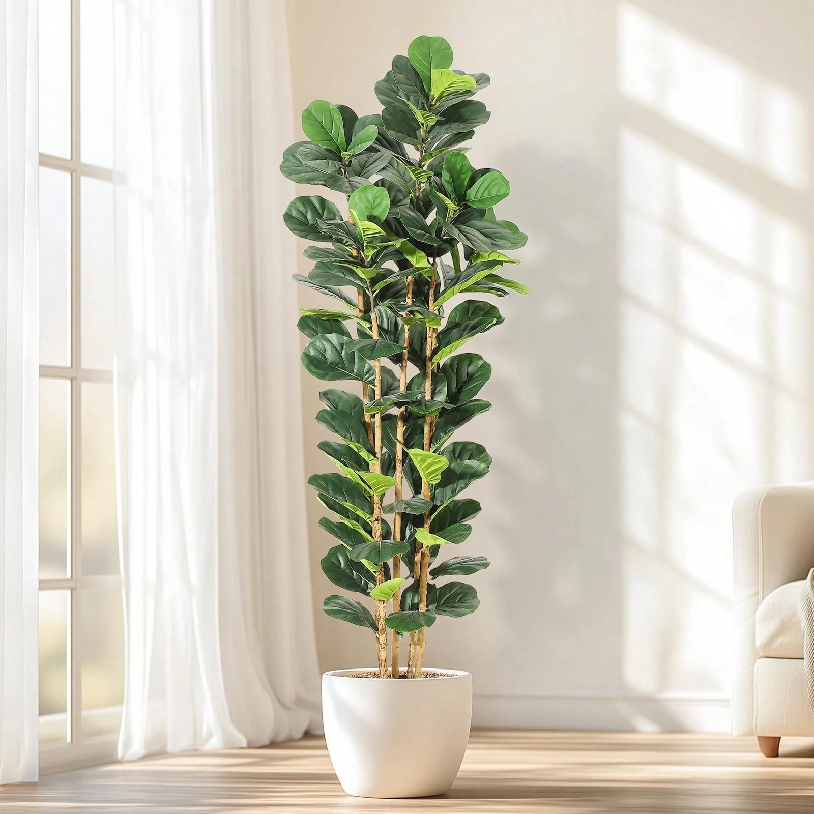5 6 7FT Faux Fiddle Leaf Fig Tree Artificial Plant in White Pot