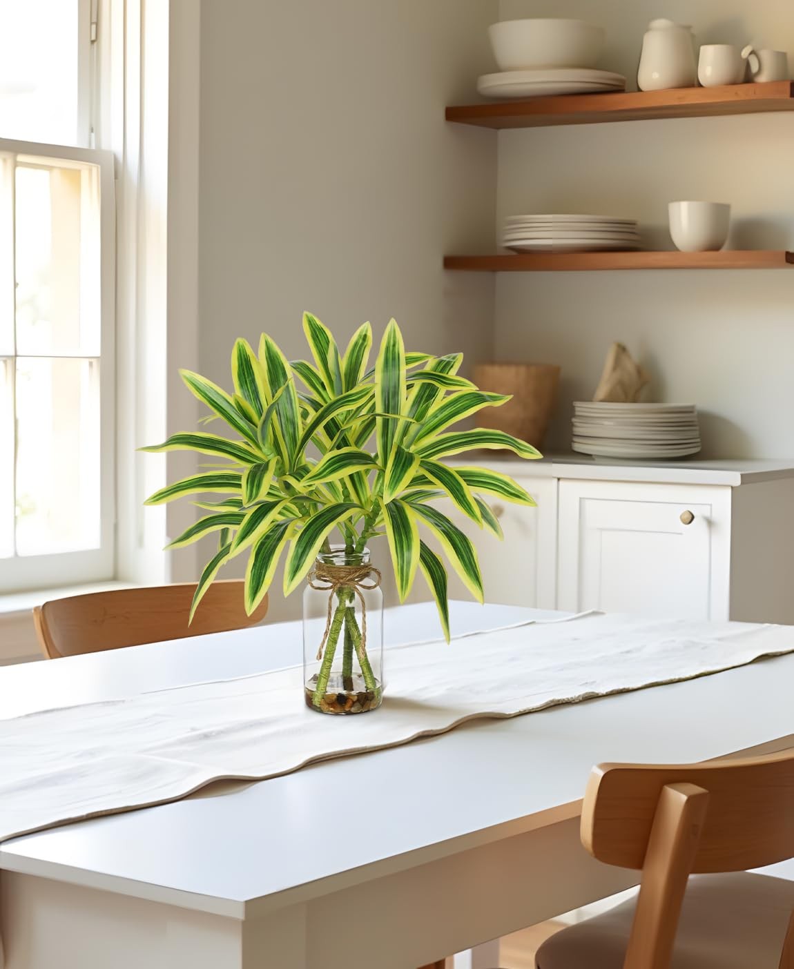 Faux Greenery Stems in Vase Dracaena Aritificial Plant in Glass Vase with Fau…