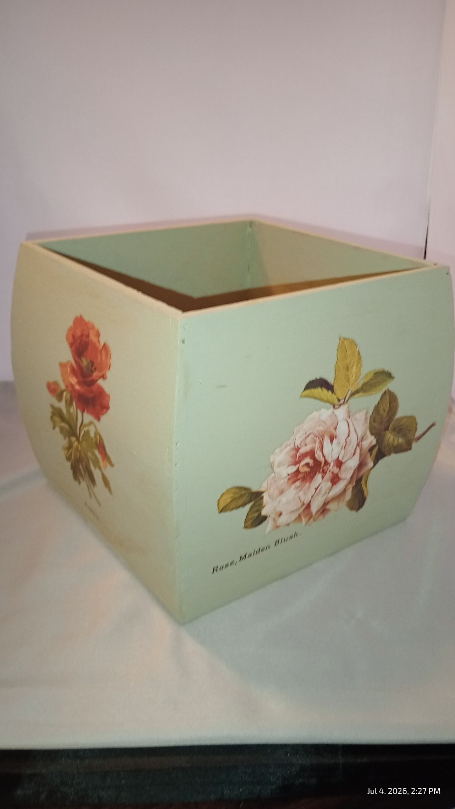 Painted, Decorative Squared Oval Pot. Painted Decorated And Waxed. Ready To…