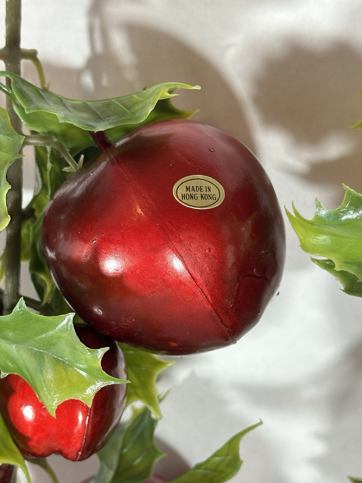 Lot of 2 Vintage Artificial Christmas Foliage Swag Apples & Holly 21″ Long NICE