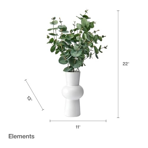 Artificial Arrangement in White Ceramic Vase, Realistic Look and Eucalyptus