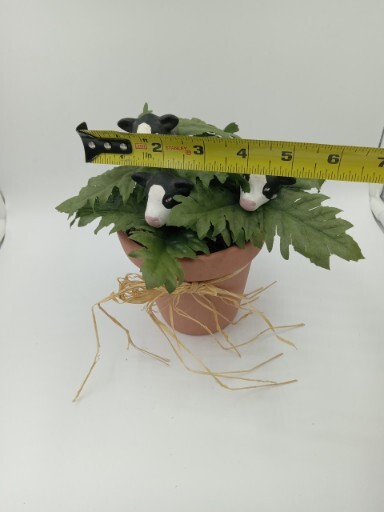 Kitchy Black & White Cow Figurine Planter Arrangement Terracotta Pot Farmhouse