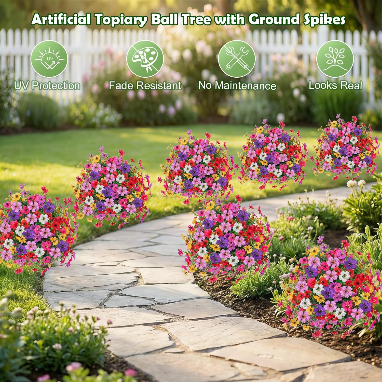 2 Pack UV Resistant Artificial Mums for Outdoor Decor – 23.6″ Faux Plants
