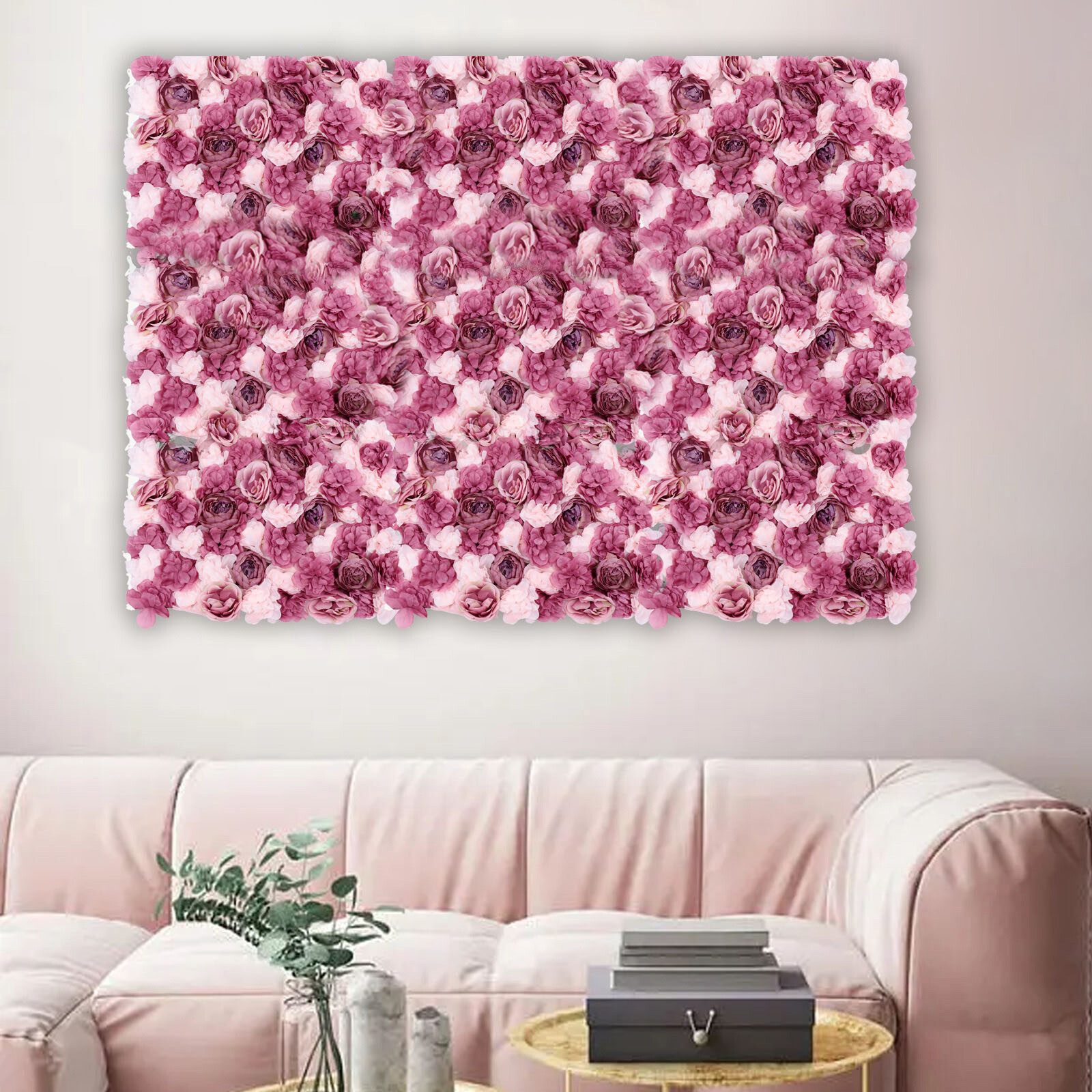 6 Pack Artificial Silk Rose Wall Panels 60 × 40 cm Pink Mauve