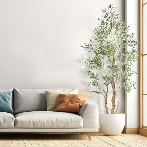 7.2ft Artificial Olive Tree (85in) with Plastic Nursery Pot Faux Olive 7ft 1in