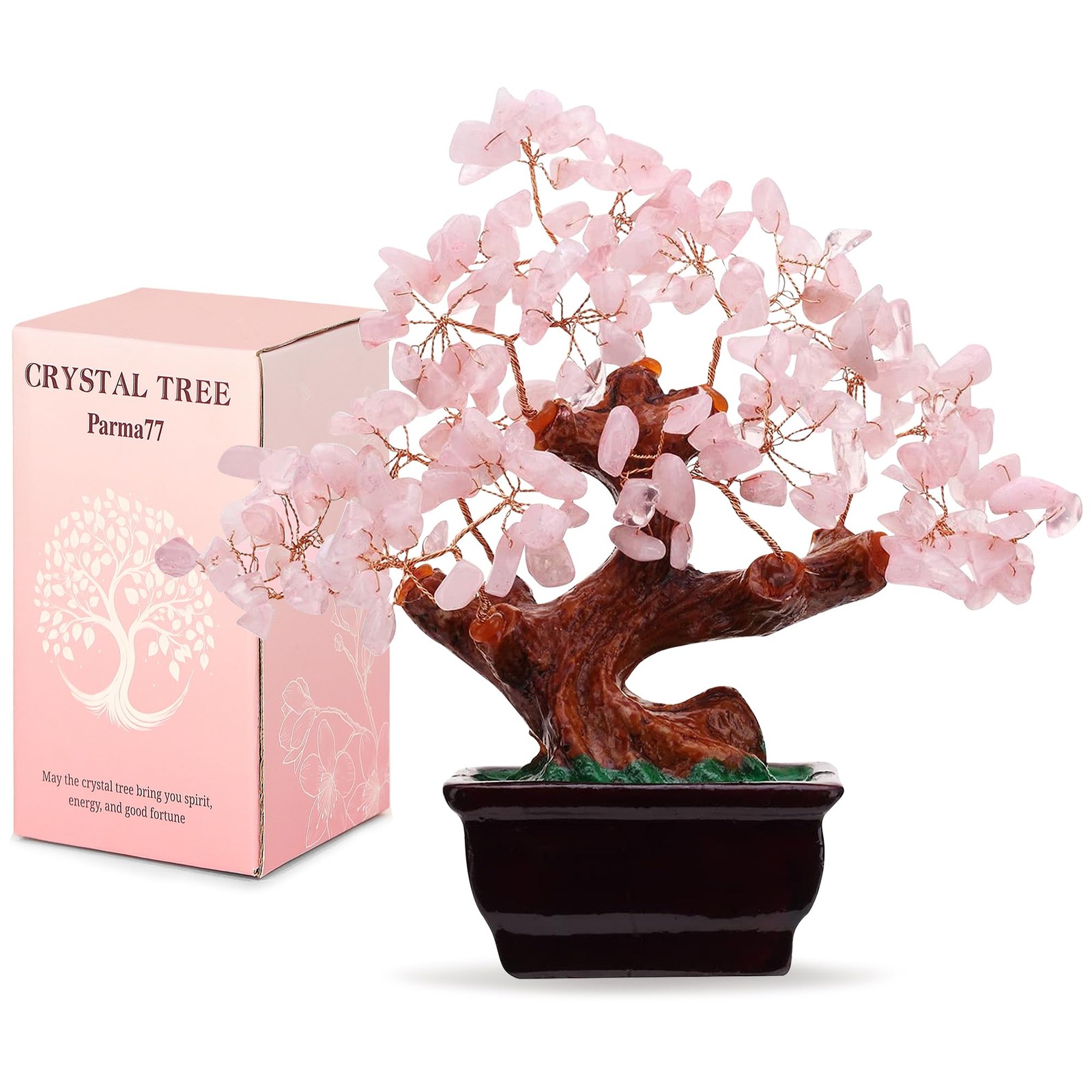 Parma77 Feng Shui Natural Rose Pink Quartz Crystal Money Tree, 7in,