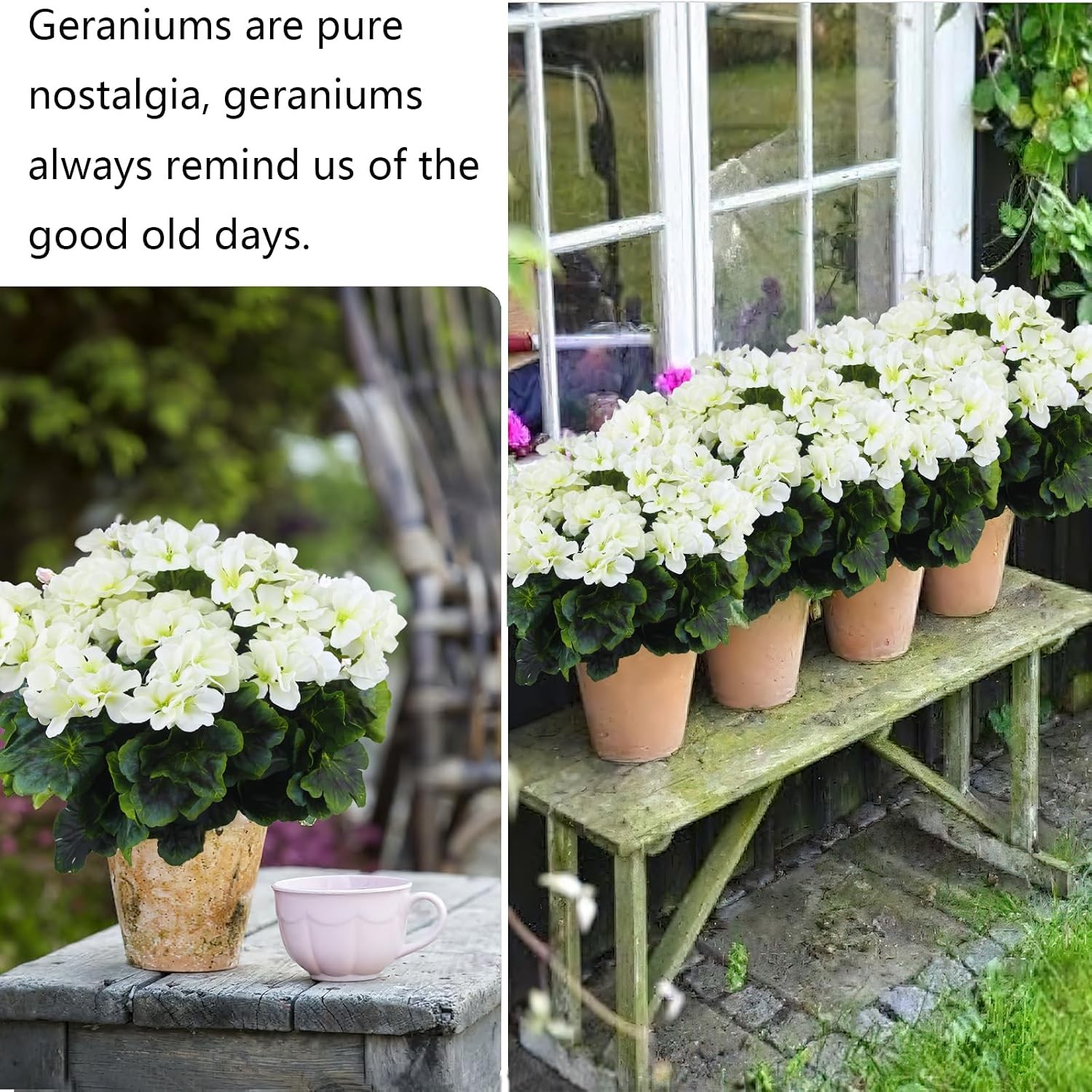 2 Pcs Artificial Geraniums for Outdoors Silk Cemetery Flowers White Faux Flowers