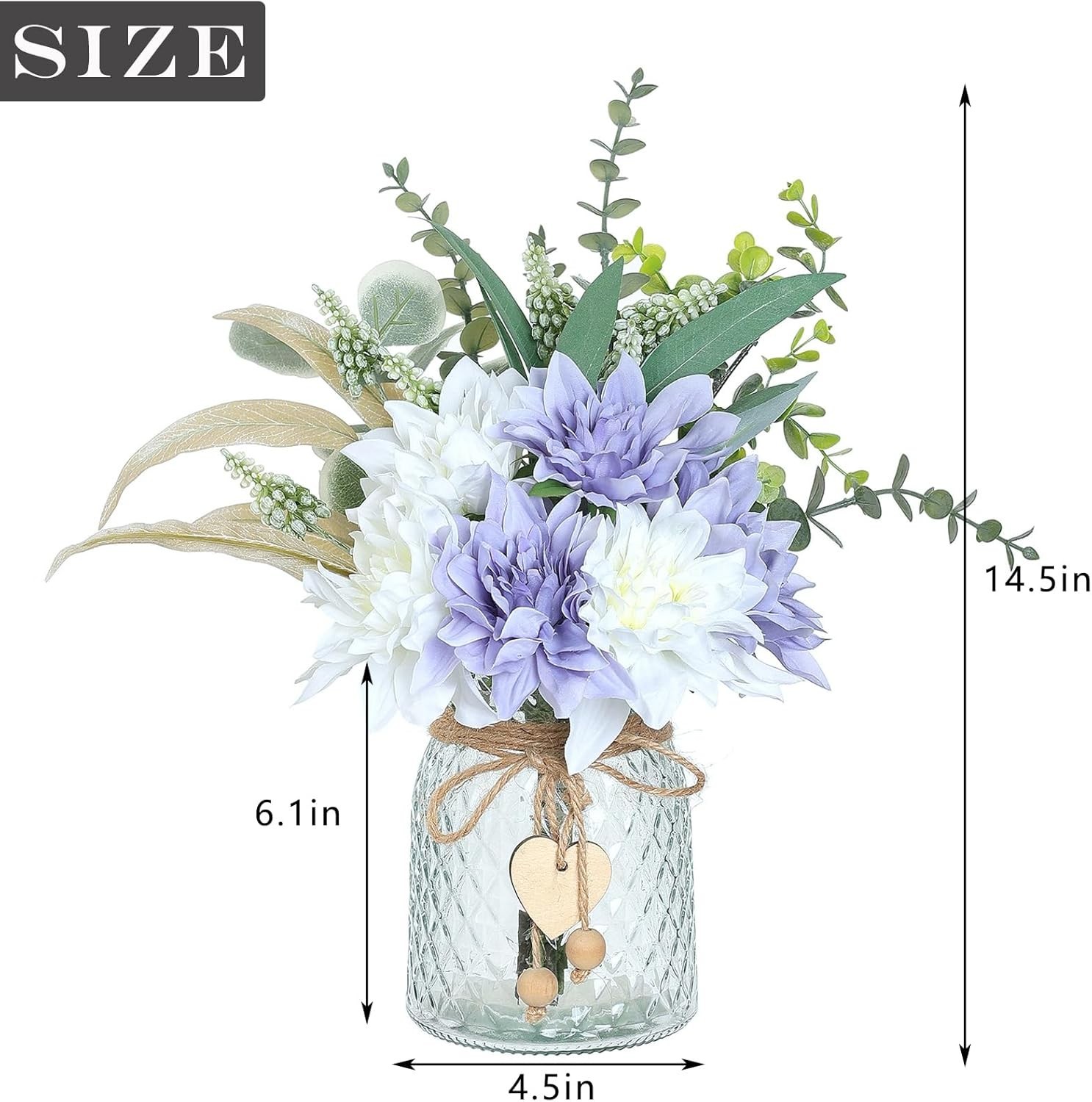 Faux Flowers with Vase,Artificial Silk Flowers in Vase, Fake Plant Eucalyptus…
