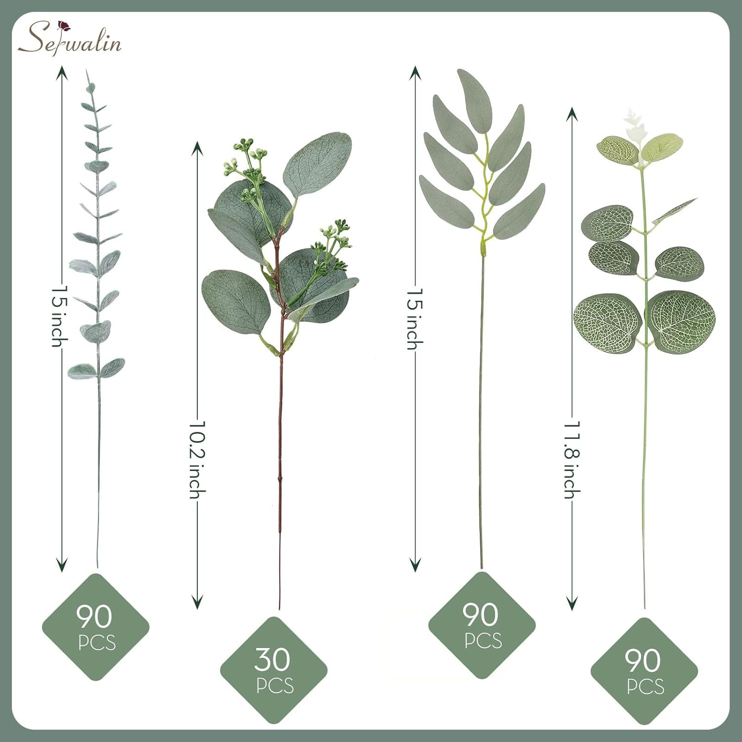 300 Pcs Faux Eucalyptus Leaves Stems for DIY Bouquets & Home Decor
