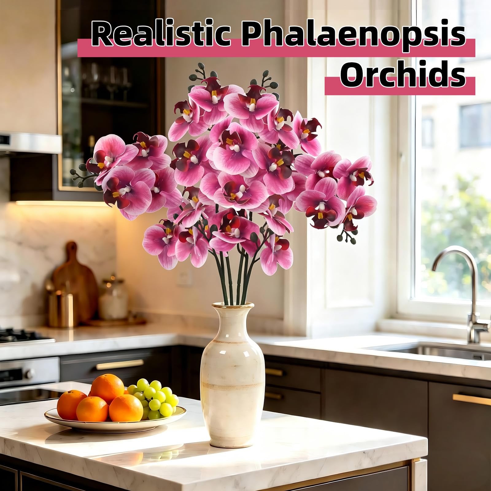 4Pcs Artificial Orchid Faux Phalaenopsis Fake Flowers Stem Real Touch for Hom…