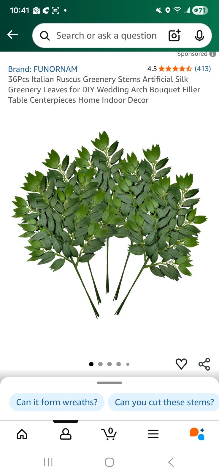 36Pcs Italian Ruscus Greenery Stems Artificial Silk Greenery Leaves for DIY W…