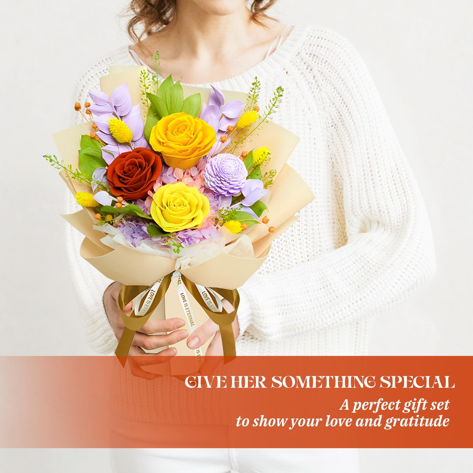 Preserved Flowers Bouquet – Valentines Day Gifts for Women, Real Flowers for …