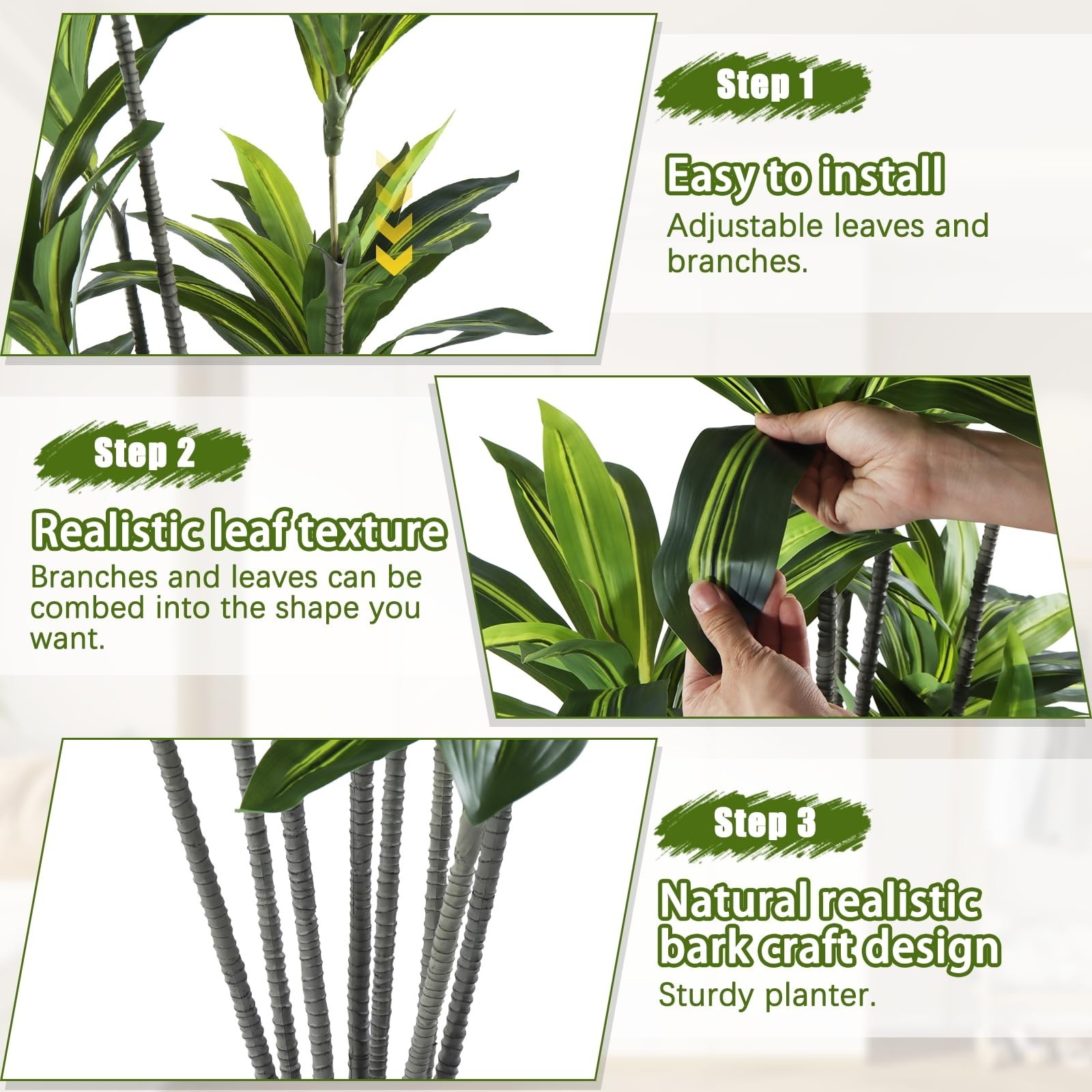 Dracaena Artificial Plant Indoor 4FT – Large Tropical Fake Tree with Lifelike…