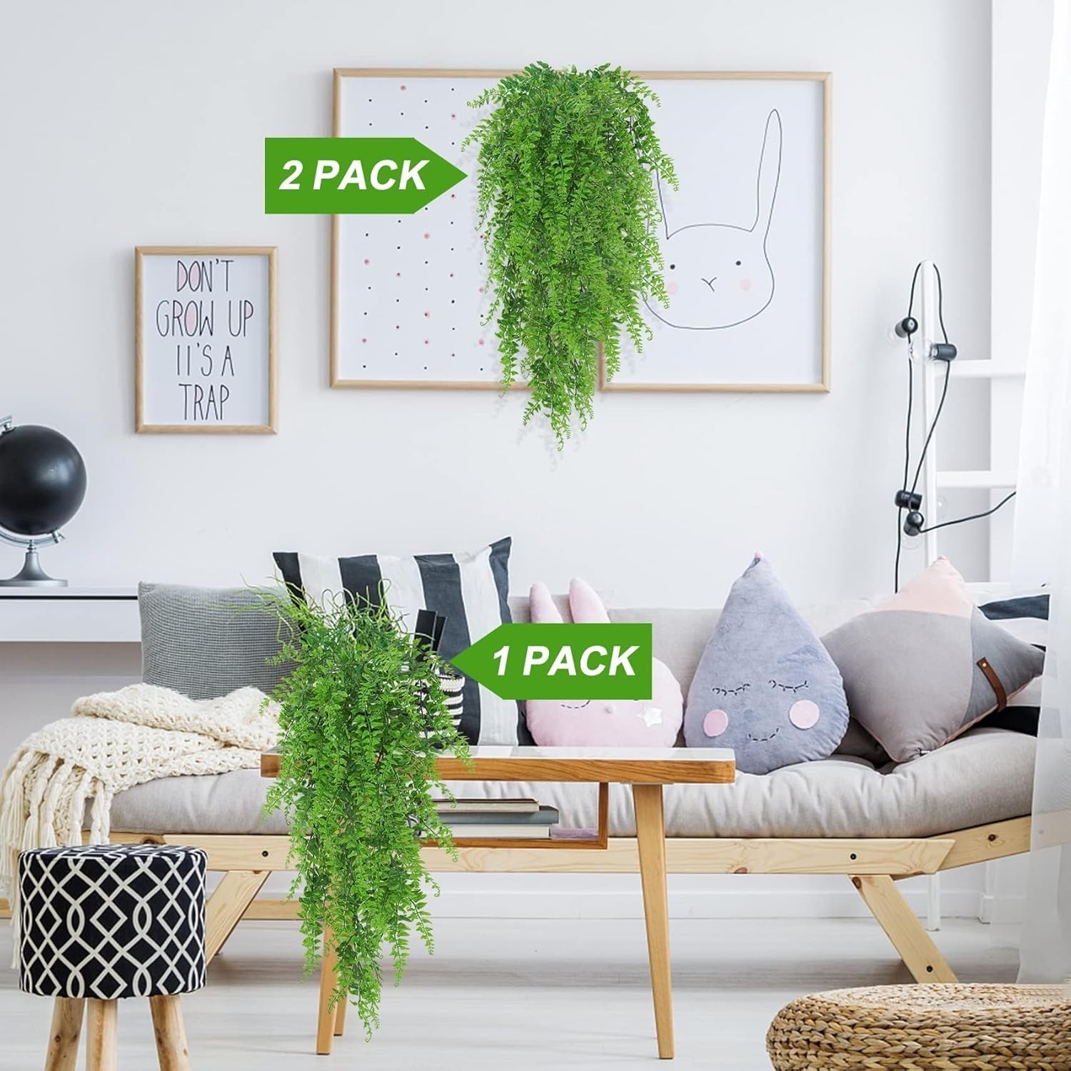 Natural-Looking Hanging Ferns – 2 Pack Fake Ivy for Indoor & Outdoor Use