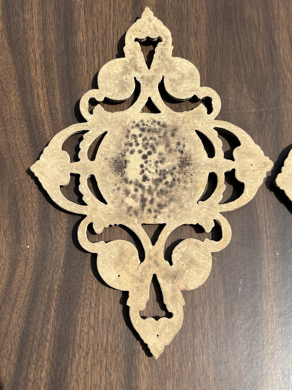 Natural Wood Leaf Scroll Carved Flower Appliqué Furniture Pair