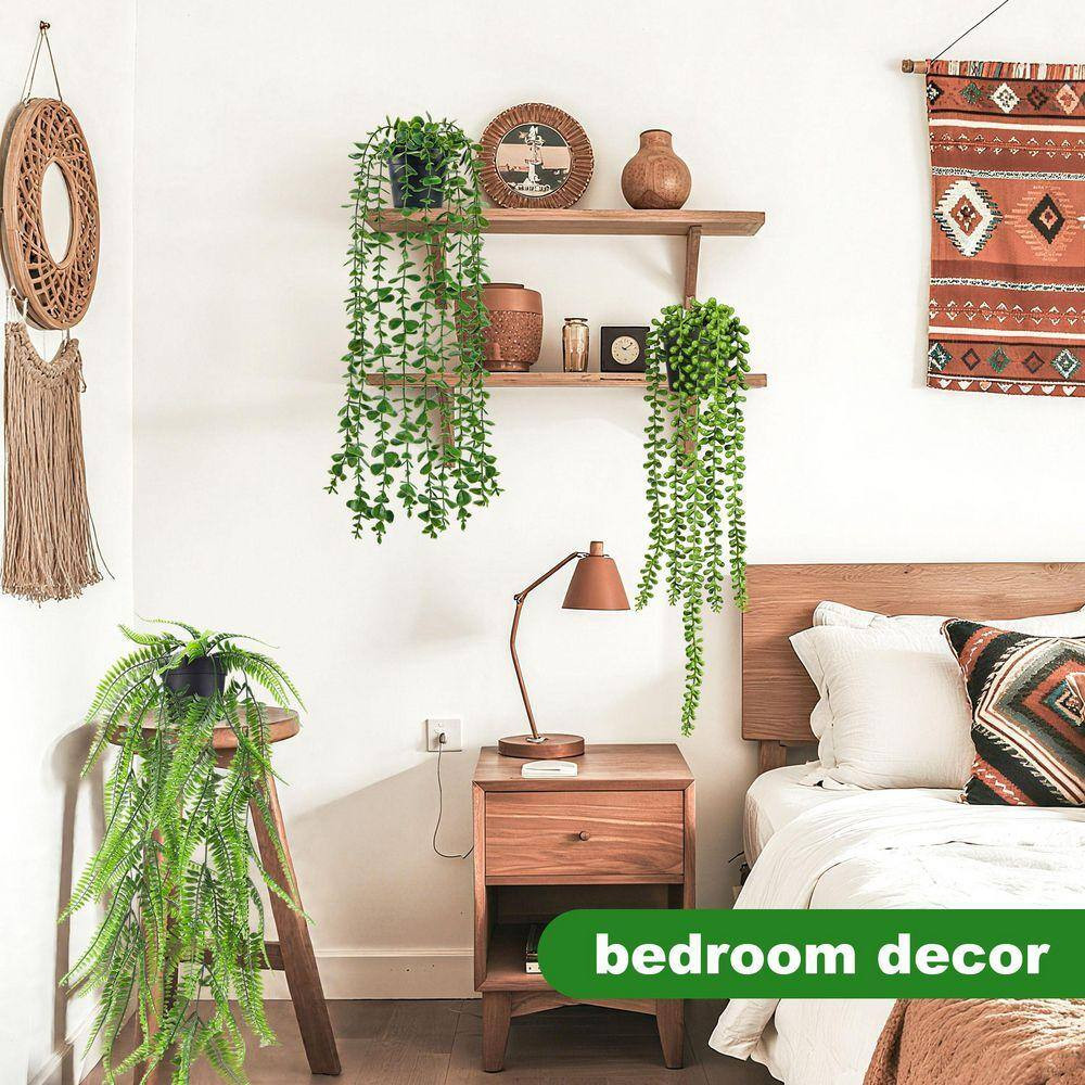 34 In. X 7.5 In. Green Artificial Hanging Plants Wall Sign Set with Plastic Mate