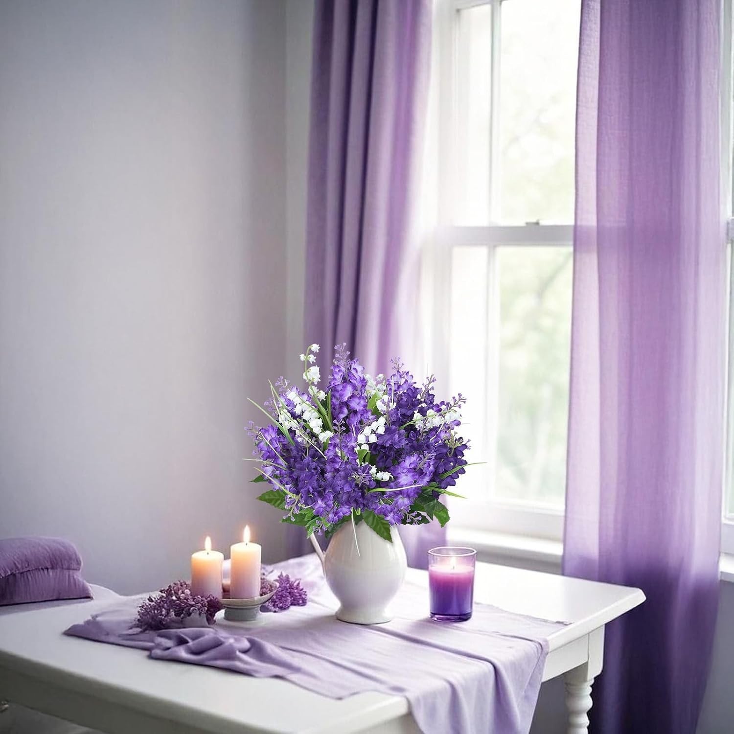 10Pcs Lilac Flowers Artificial Bouquet Fake Purple Flowers Faux Lilacs Mix Bu…