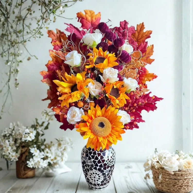 Sunflower Floral Arrangement: Fancy Fall Home Decor, Thanksgiving Centerpiece