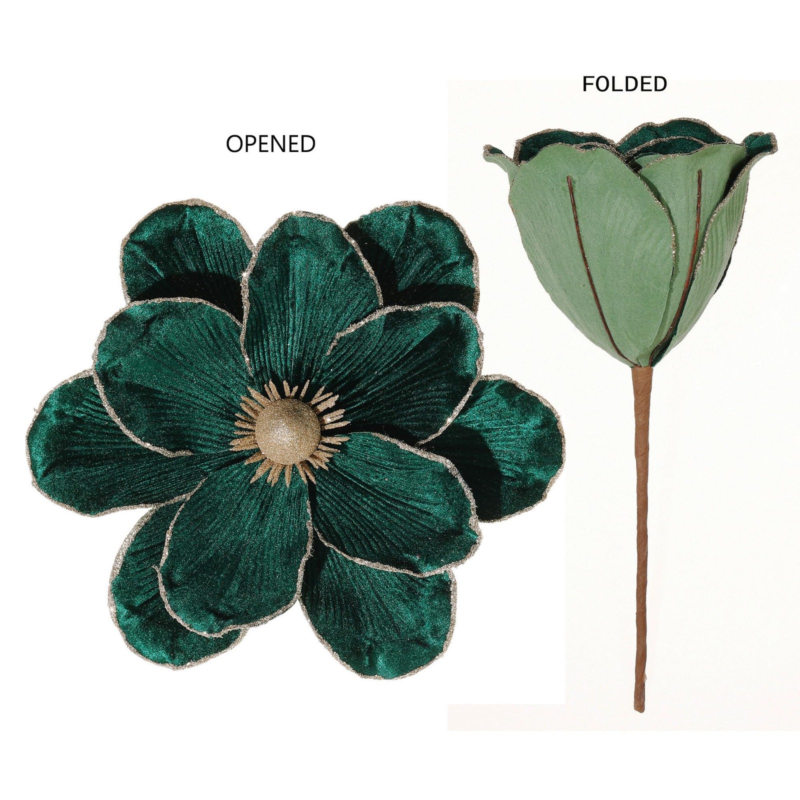 6 PCS Blackish Green 10 In Glitter Artificial Magnolia Christmas Flower Set