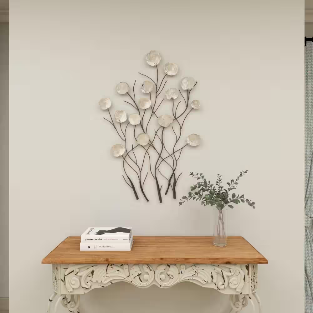 24 In. X 36 In. Capiz Shell White Floral Wall Decor with Capiz Accents